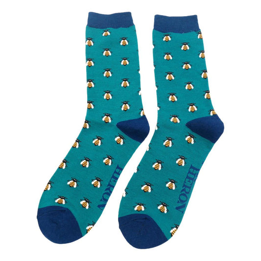 Honey Bees on Teal Green Mens Novelty Ankle Socks Adult One Size image 0