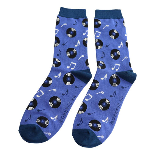 Vinyl Records on Blue Mens Novelty Ankle Socks Adult One Size image 0