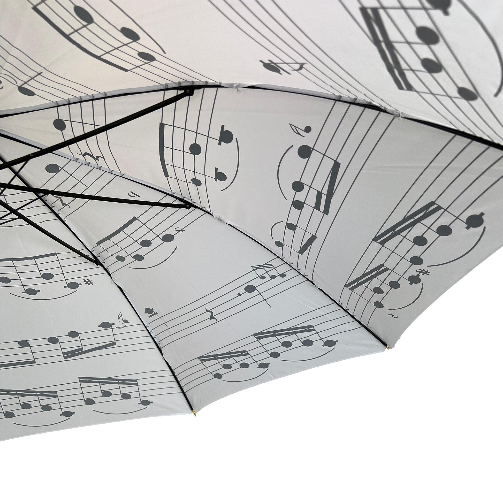 Black Music Notes on white Lightweight Folding Umbrella image 3