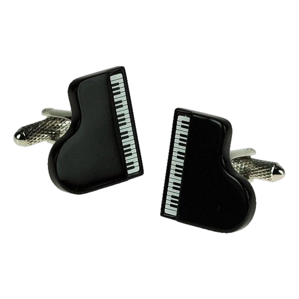 Black Grand Piano top silver-plated torpedo cufflinks in padded gift box image 1