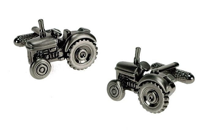 Burnished Silver Cabless Traditional Tractor silver-plated torpedo cufflinks in padded gift box image 0