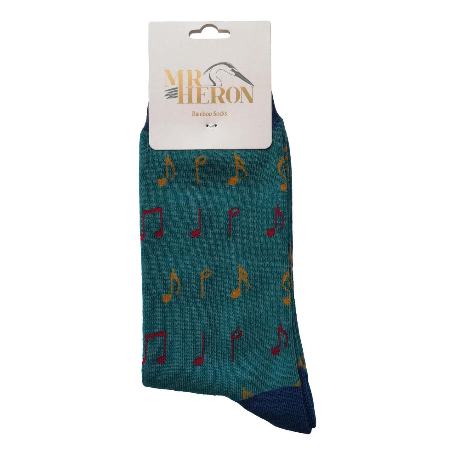 Music Notes on Teal Green Mens Novelty Ankle Socks Adult One Size image 0