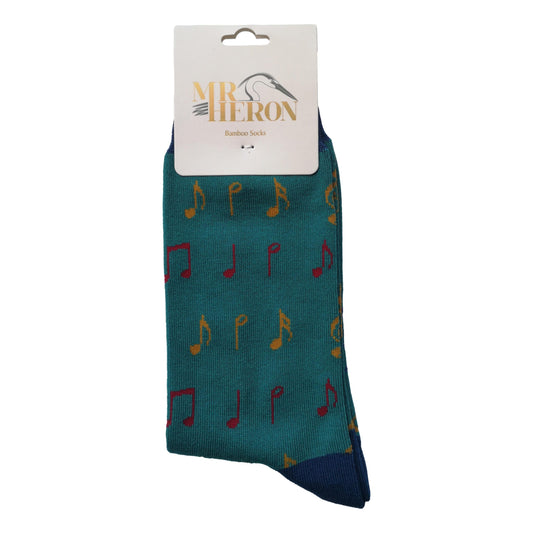 Music Notes on Teal Green Mens Novelty Ankle Socks Adult One Size image 0
