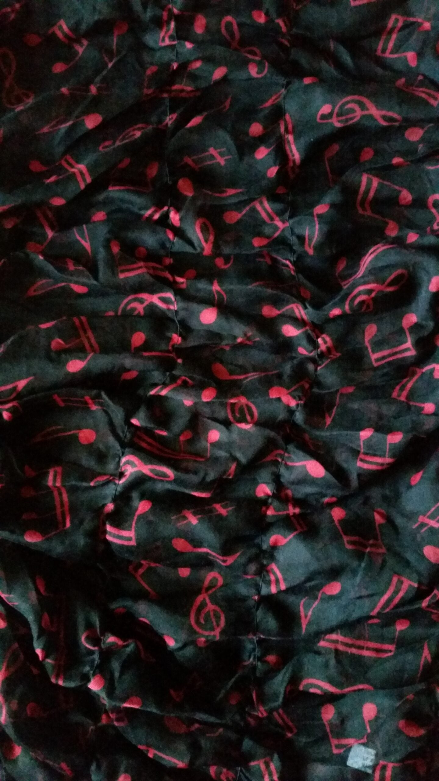 Treble Clefs and Music Notes Viscose Crinkle feel Red on Black Polyester Scarf image 1