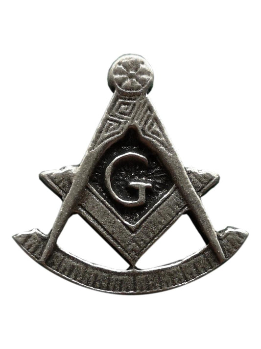 Freemasons Square and Compass with curved rule pewter metal lapel pin image 0