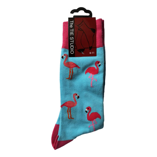 Flamingos on Blue Unisex Novelty Ankle Socks Adult Size 6-11 image 0