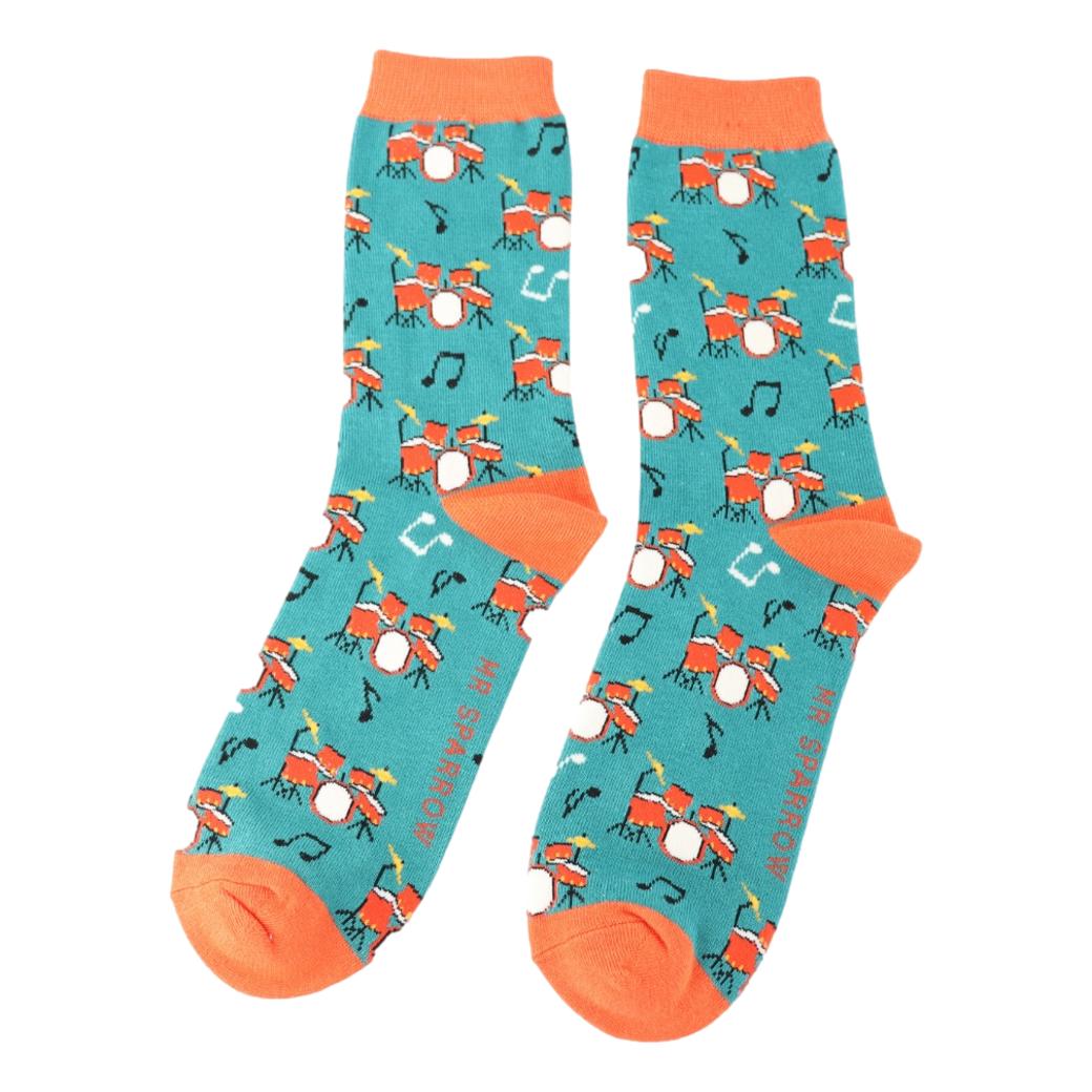 Drum Kits on Teal Green Mens Novelty Ankle Socks Adult One Size image 0