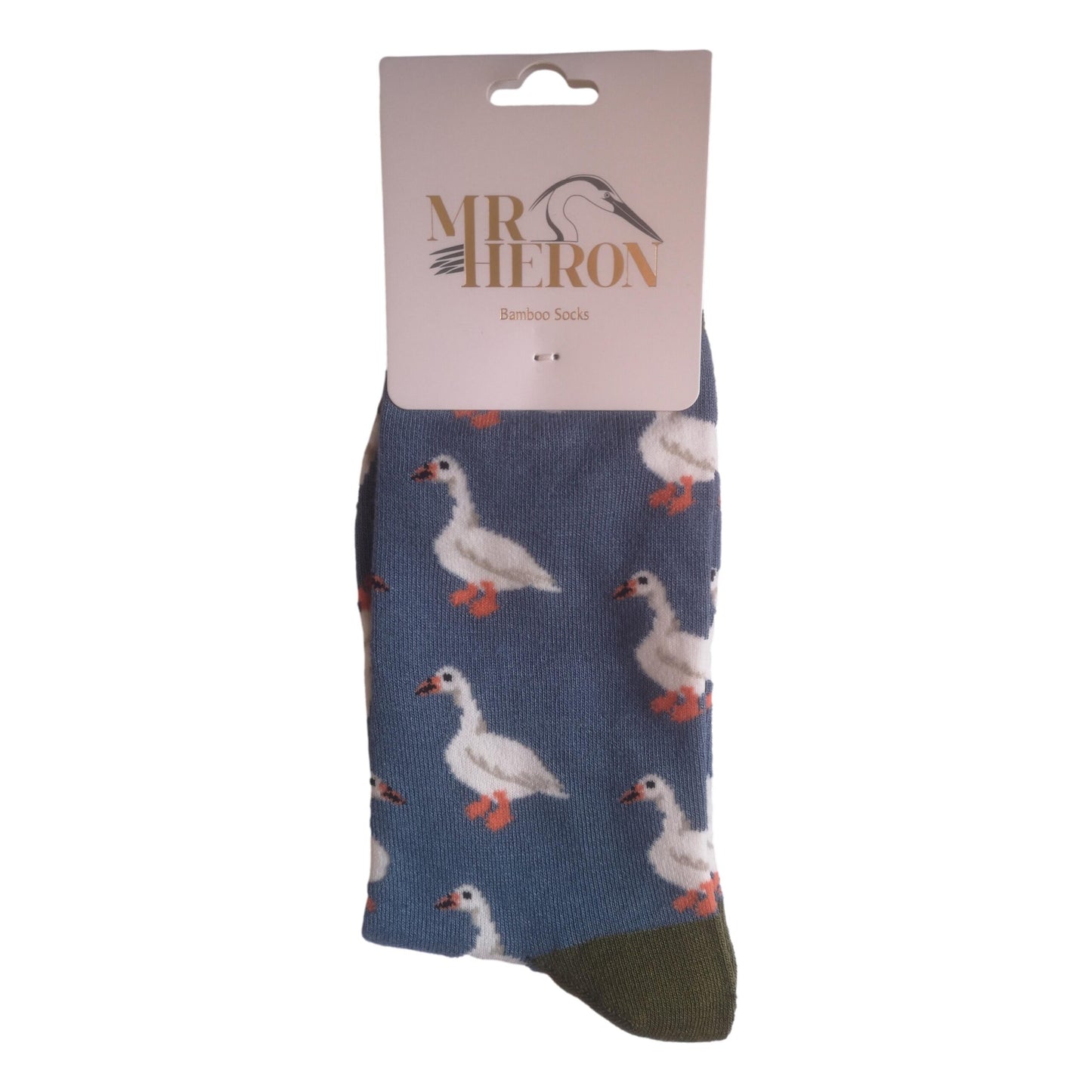 White Ducks on Denim Blue Mens Novelty Ankle Socks Adult One Size image 1