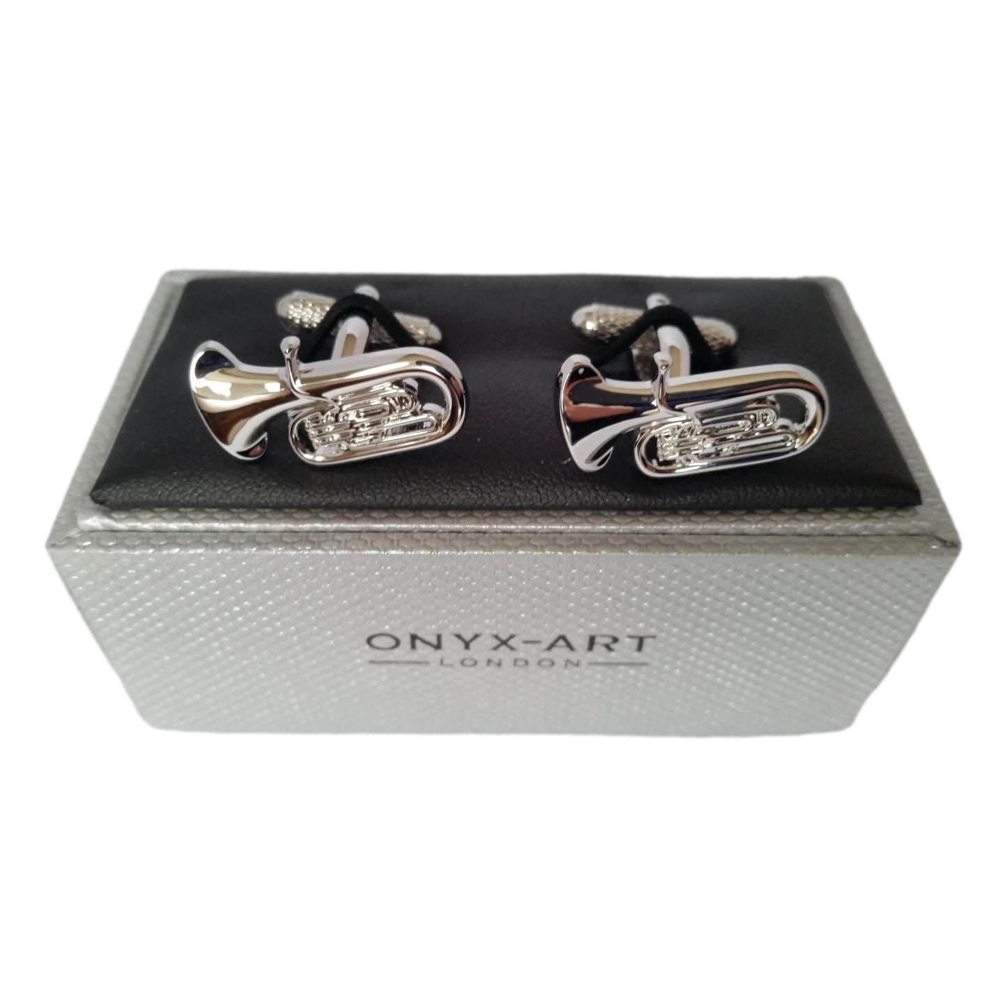 Tuba silver-plated torpedo cufflinks in padded gift box image 1