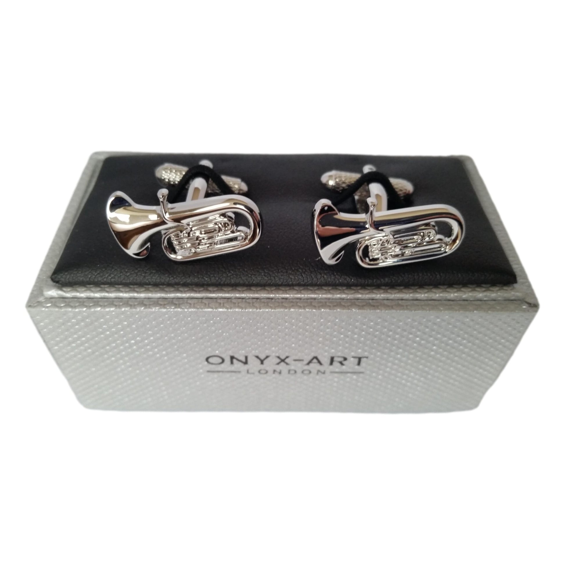 Tuba silver-plated torpedo cufflinks in padded gift box image 1