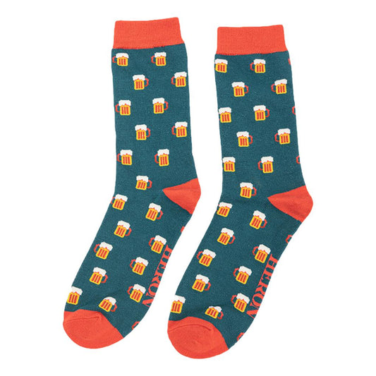 Beer Mugs on teal Mens Novelty Ankle Socks Adult One Size image 0