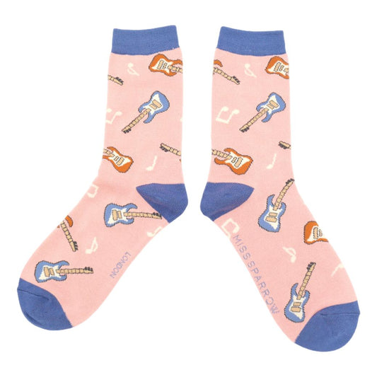 Electric Guitars on Dusky Pink Womens Novelty Ankle Socks Adult One Size image 0