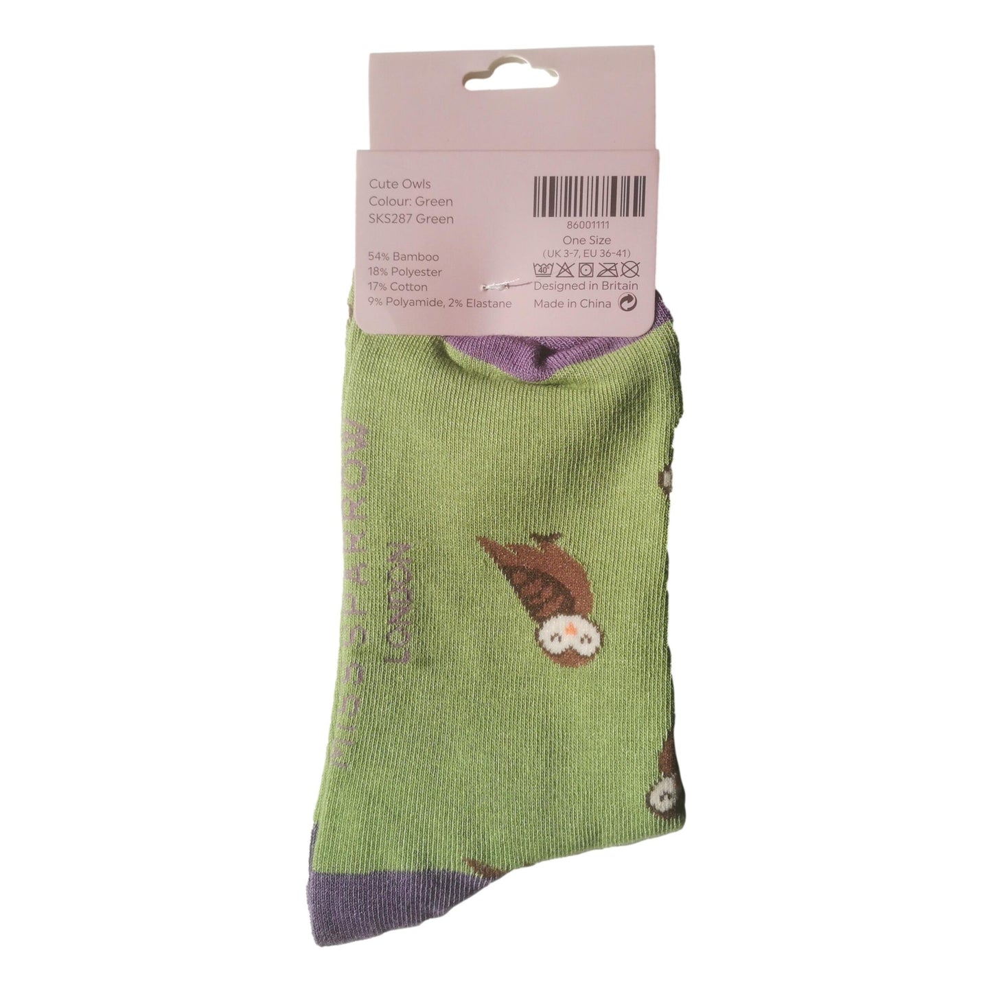 Cute Owls on Green Womens Novelty Ankle Socks Adult One Size image 2