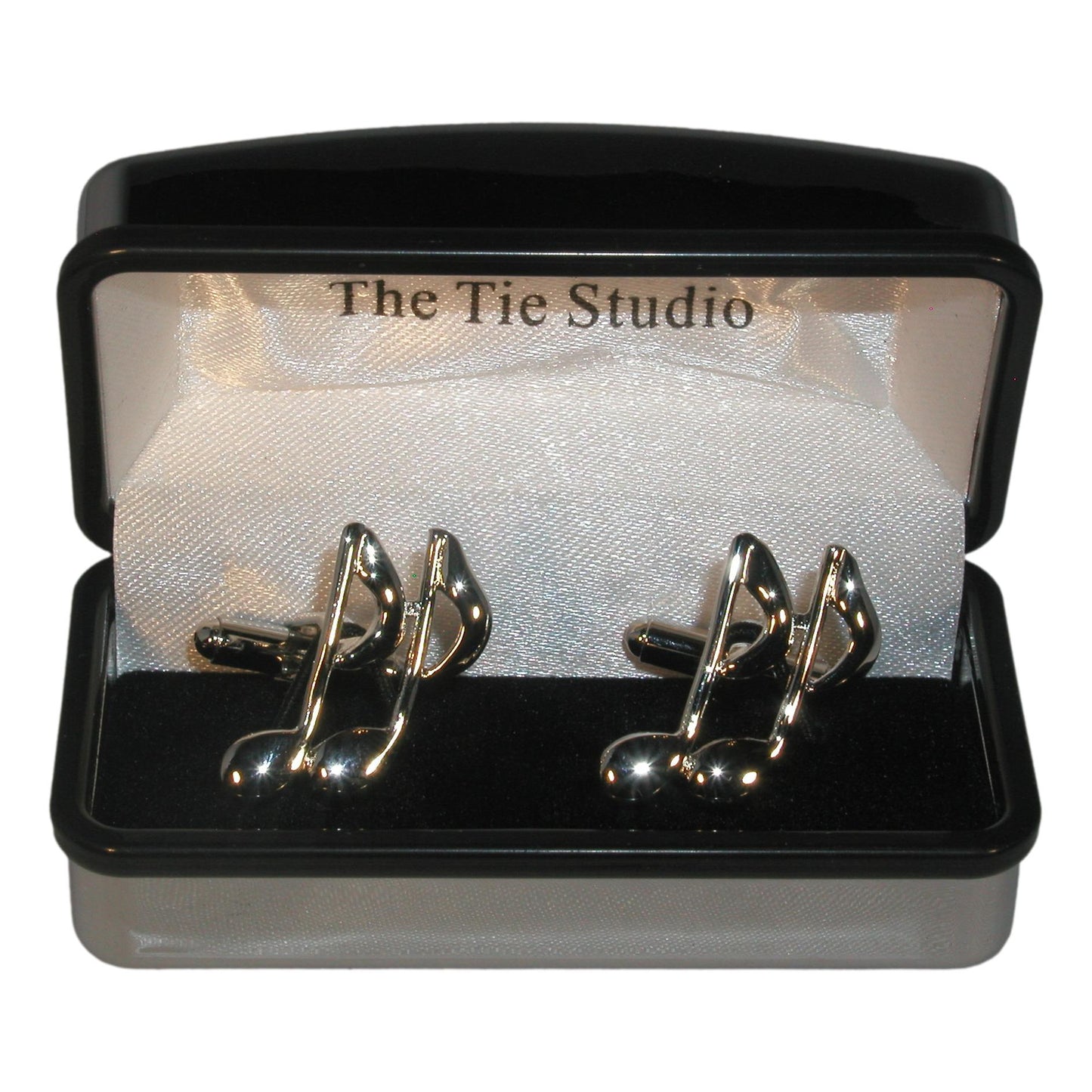 Music Quaver Notes silver-plated torpedo cufflinks in padded gift box image 0