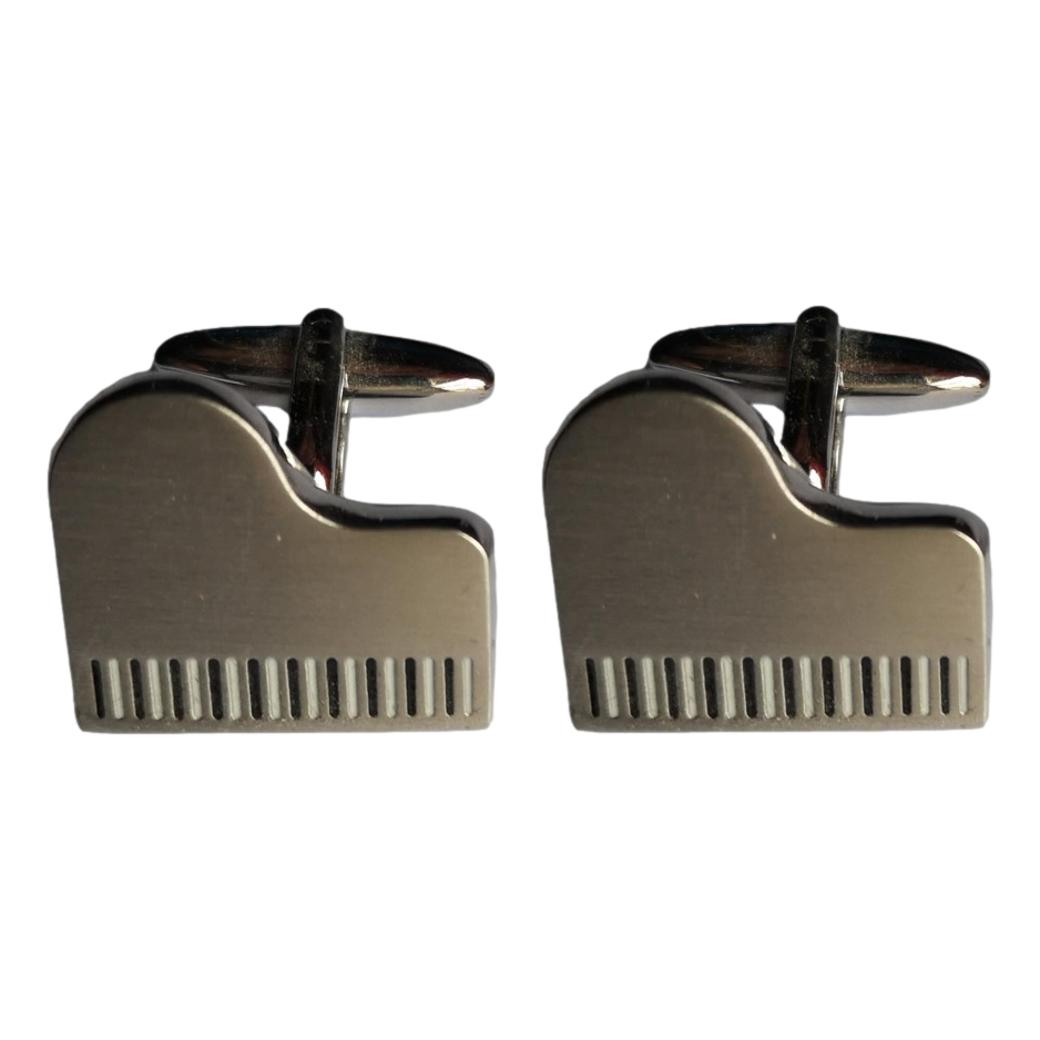 Grand Piano top shaped matt silver-plated torpedo cufflinks in padded gift box image 0