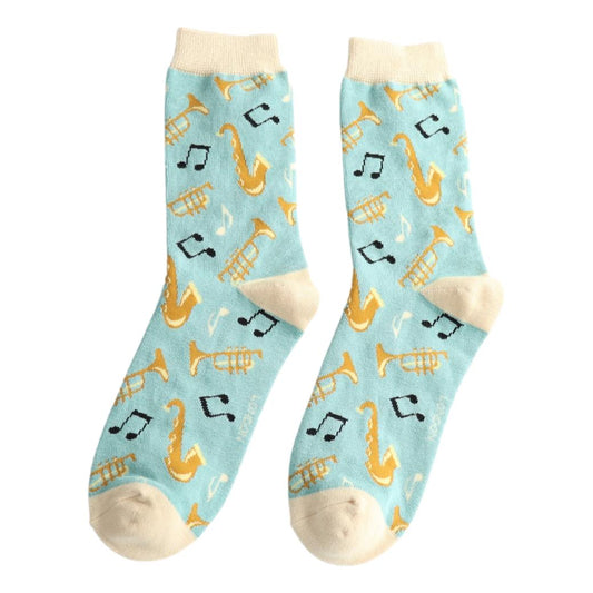 Jazz Band on Aqua Womens Novelty Ankle Socks Adult One Size image 0