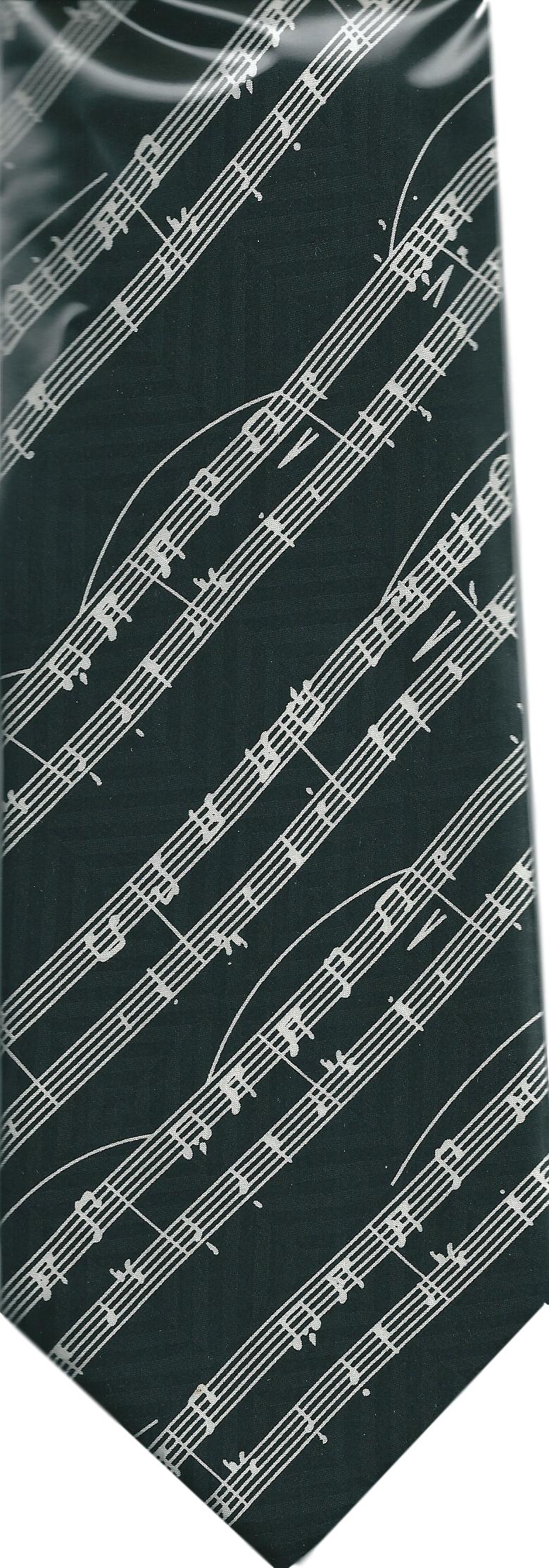 Diagonal Sheet Music White on Black 100% Silk Classic Tie image 0