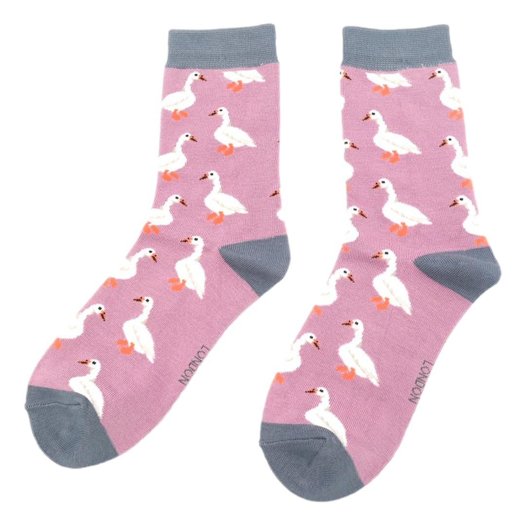 White Ducks on Mauve Ladies Novelty Ankle Socks Adult One Size image 0