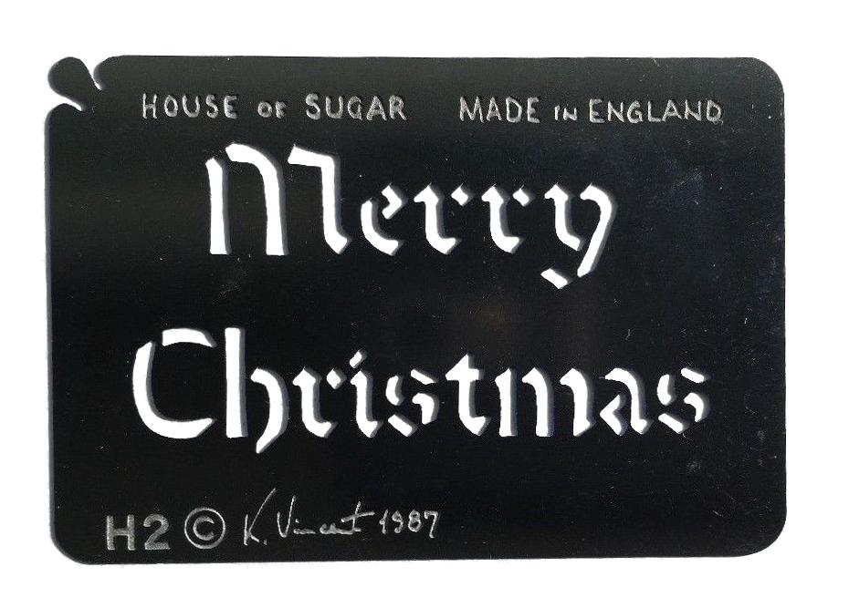 Stainless steel H2 Merry Christmas small cake decorating / card making stencil image 0