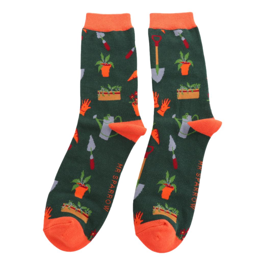 Gardener's Tools on Dark Green Mens Novelty Ankle Socks Adult One Size image 0