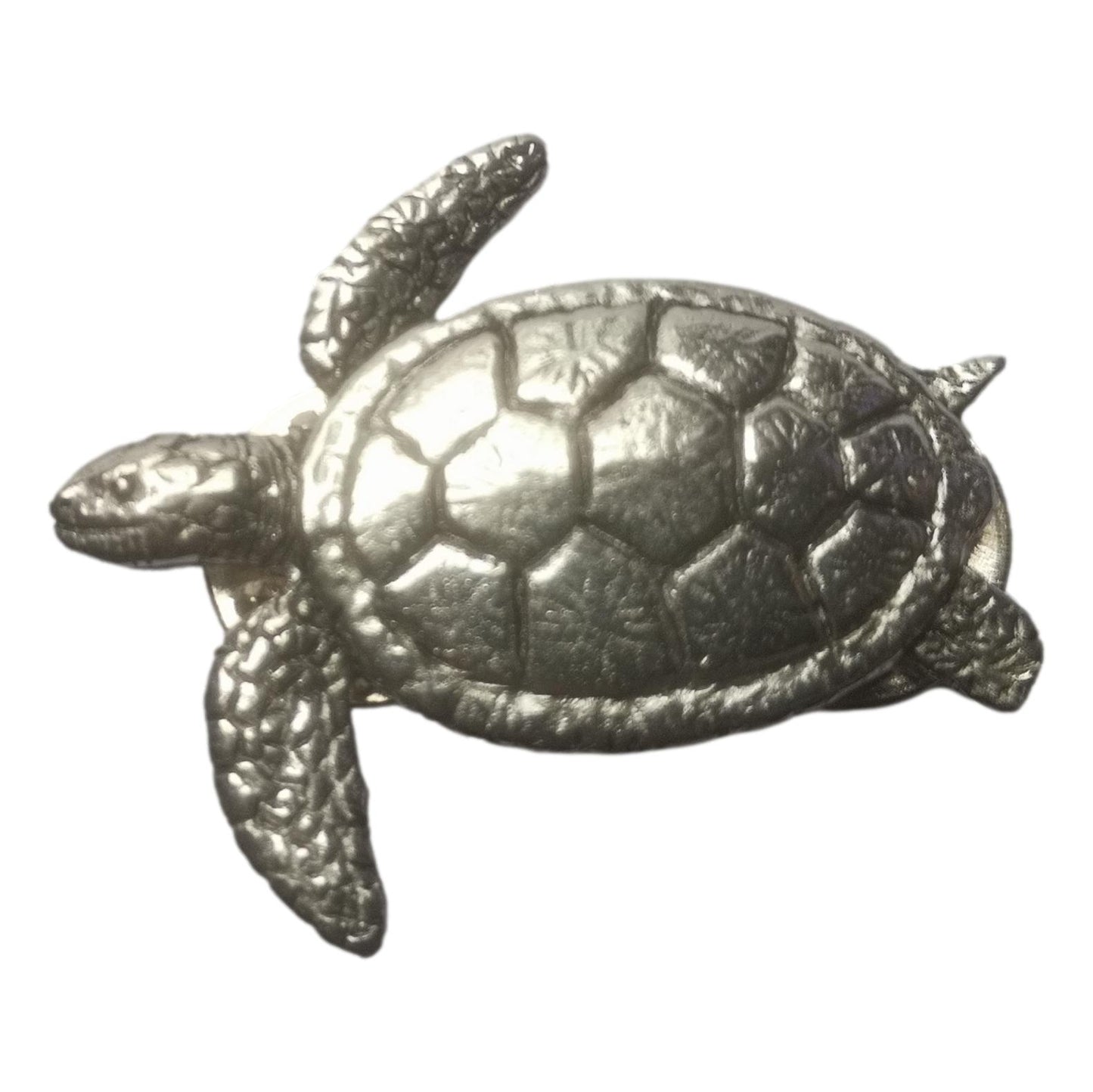 Turtle polished pewter metal lapel pin badge image 1