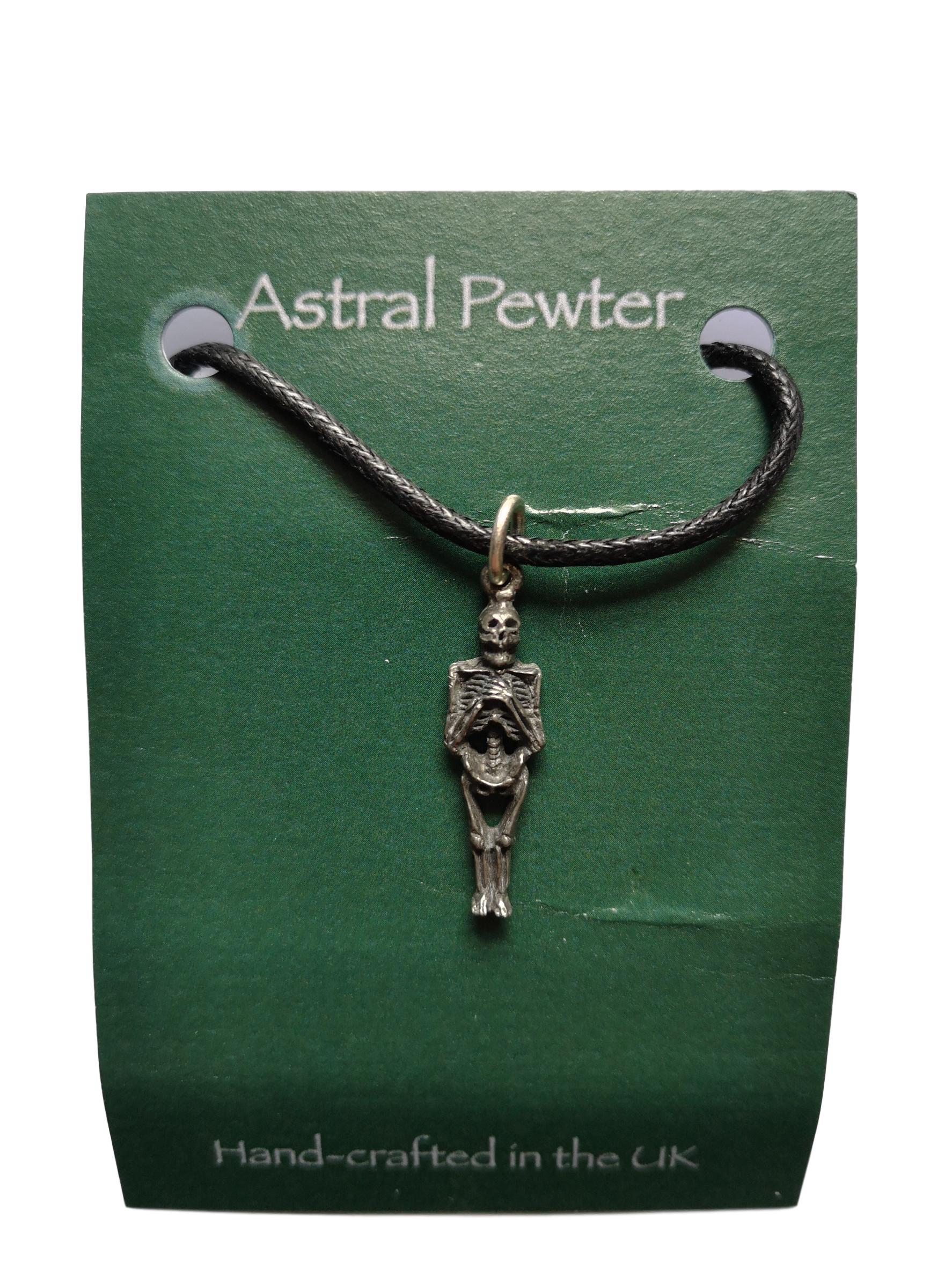 Skeleton pewter metal black cord pendant image 1