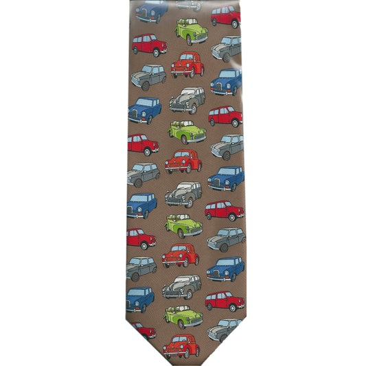 Coloured Morris Minors, Minis, Retro Cars repeating 100% Silk Classic Tie image 0