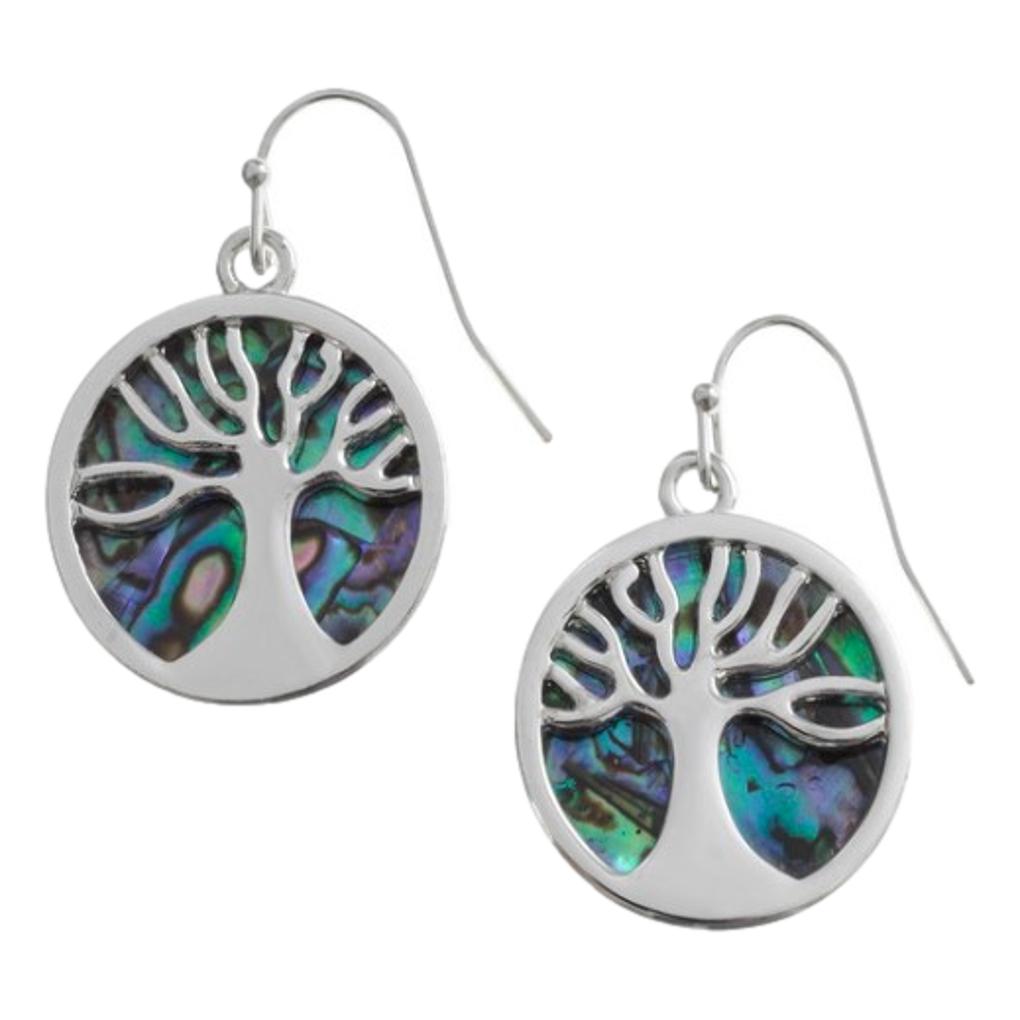 Tree of Life Paua shell rhodium-plated earrings image 0