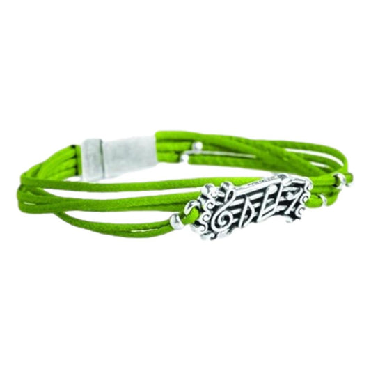 Music Stave Italian Green Leather Bracelet image 0