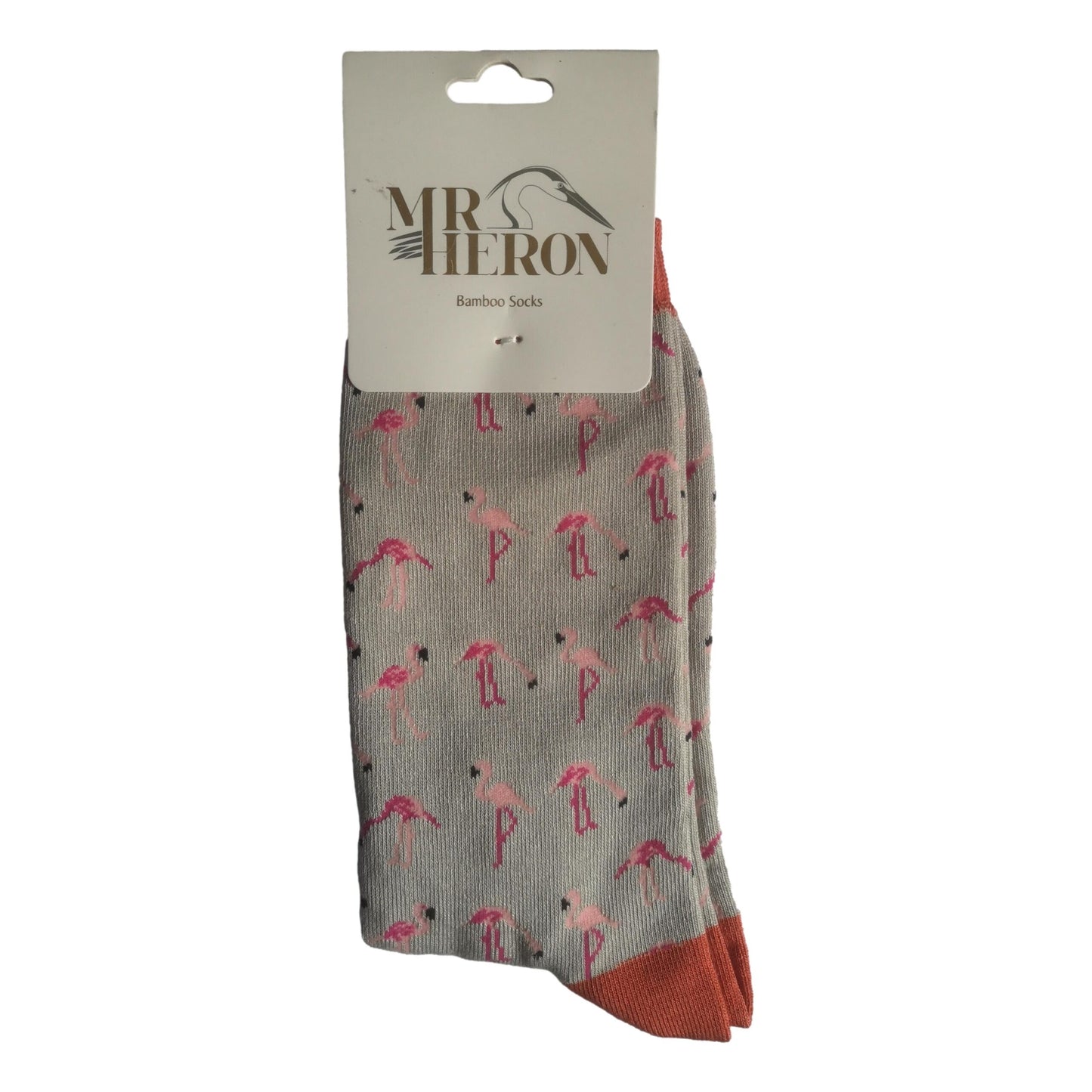 Pink Flamingos on Silver Mens Novelty Ankle Socks Adult One Size image 1