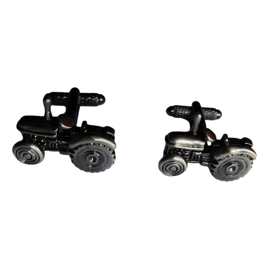 Burnished Silver Cabless Traditional Tractor silver-plated torpedo cufflinks in padded gift box image 0