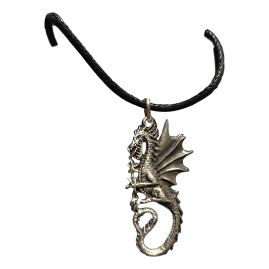 Gothic Dragon pewter metal black cord pendant image 0