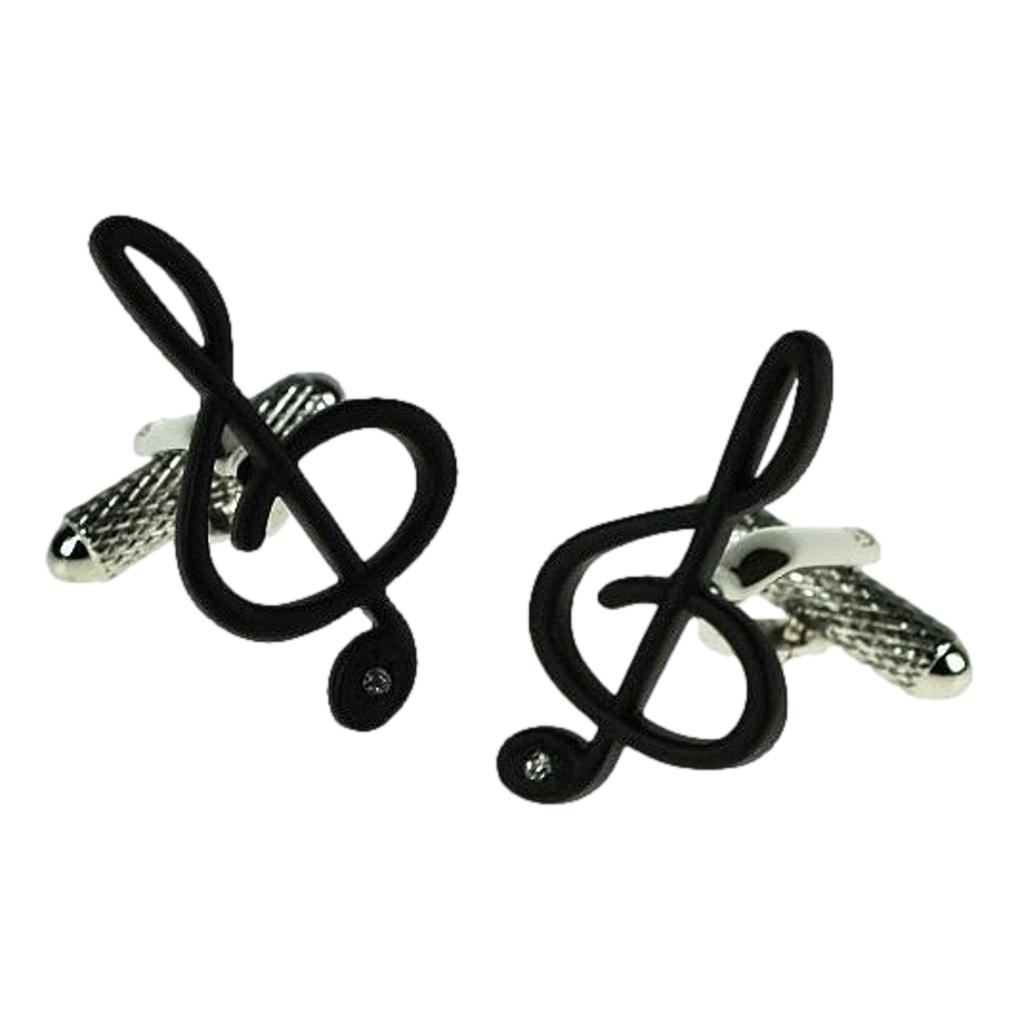 Black Treble Clef crystal foot silver-plated torpedo cufflinks in padded gift box image 2