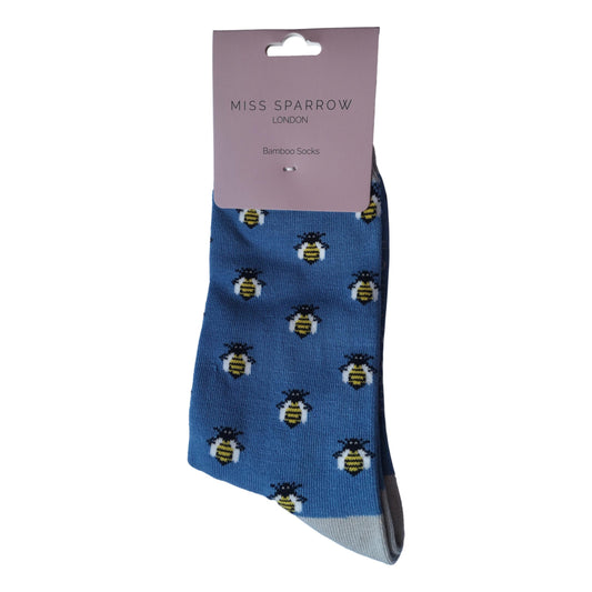 Honey Bees on Blue Ladies Novelty Ankle Socks Adult One Size image 0