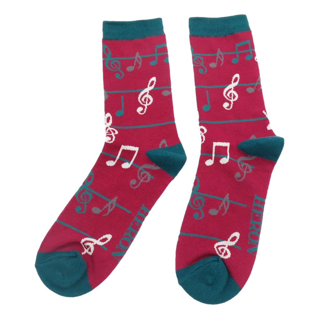 Treble Clefs and Music Notes Jazz Burgundy Mens Novelty Ankle Socks Adult One Size image 0