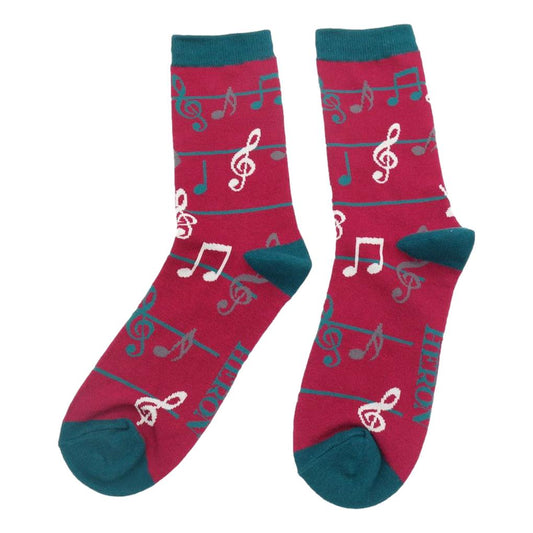 Treble Clefs and Music Notes Jazz Burgundy Mens Novelty Ankle Socks Adult One Size image 0