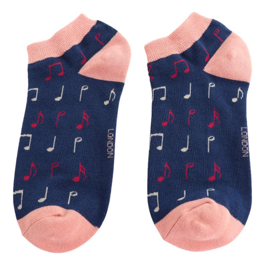 Clefs and Notes on Navy Womens Novelty Trainer Socks Adult One Size image 0