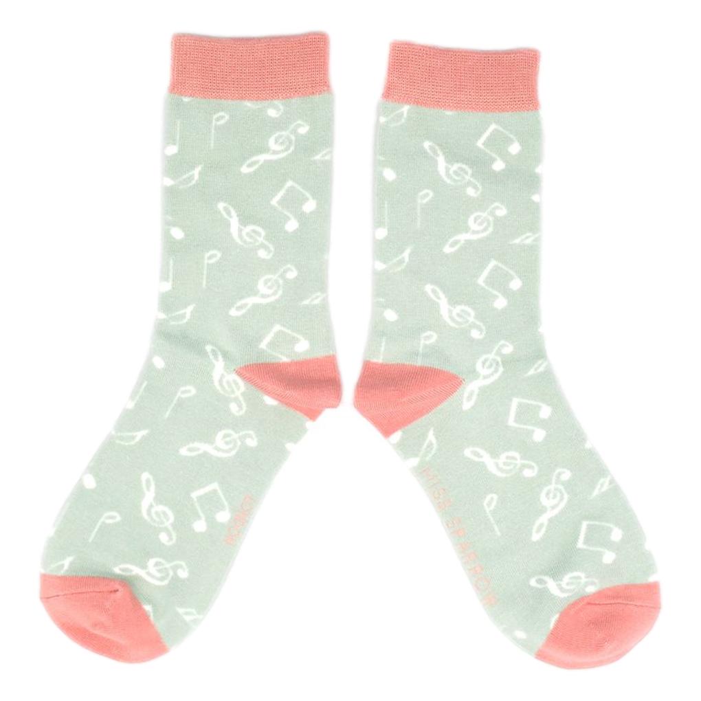 Treble Clefs and Music Notes Duck Egg Womens Novelty Ankle Socks Adult One Size image 0