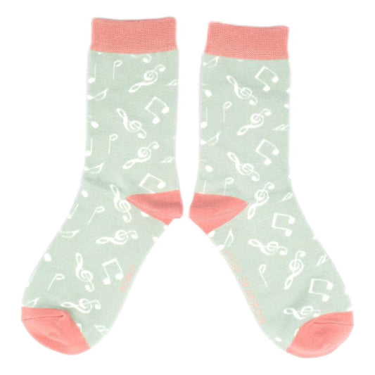 Treble Clefs and Music Notes Duck Egg Womens Novelty Ankle Socks Adult One Size image 0