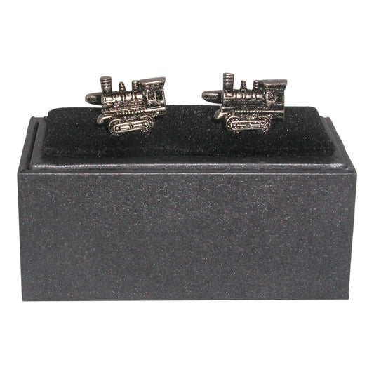 American style steam train silver-plated torpedo cufflinks in padded gift box image 0