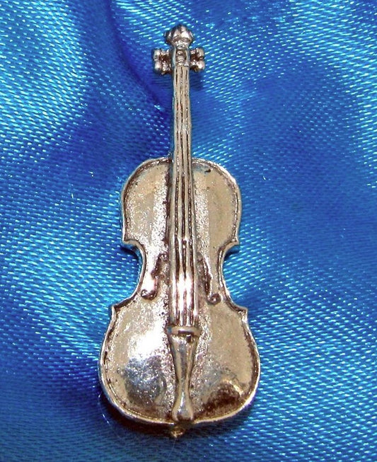 (Violon)cello polished pewter metal lapel pin image 1