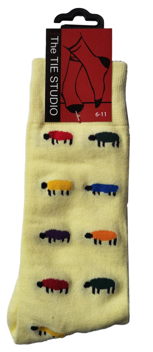 Colourful Sheep on Yellow Unisex Novelty Ankle Socks UK Adult Size 6-11 image 0
