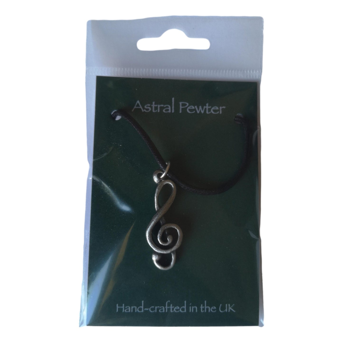 Treble Clef Shape black cord pewter pendant image 1