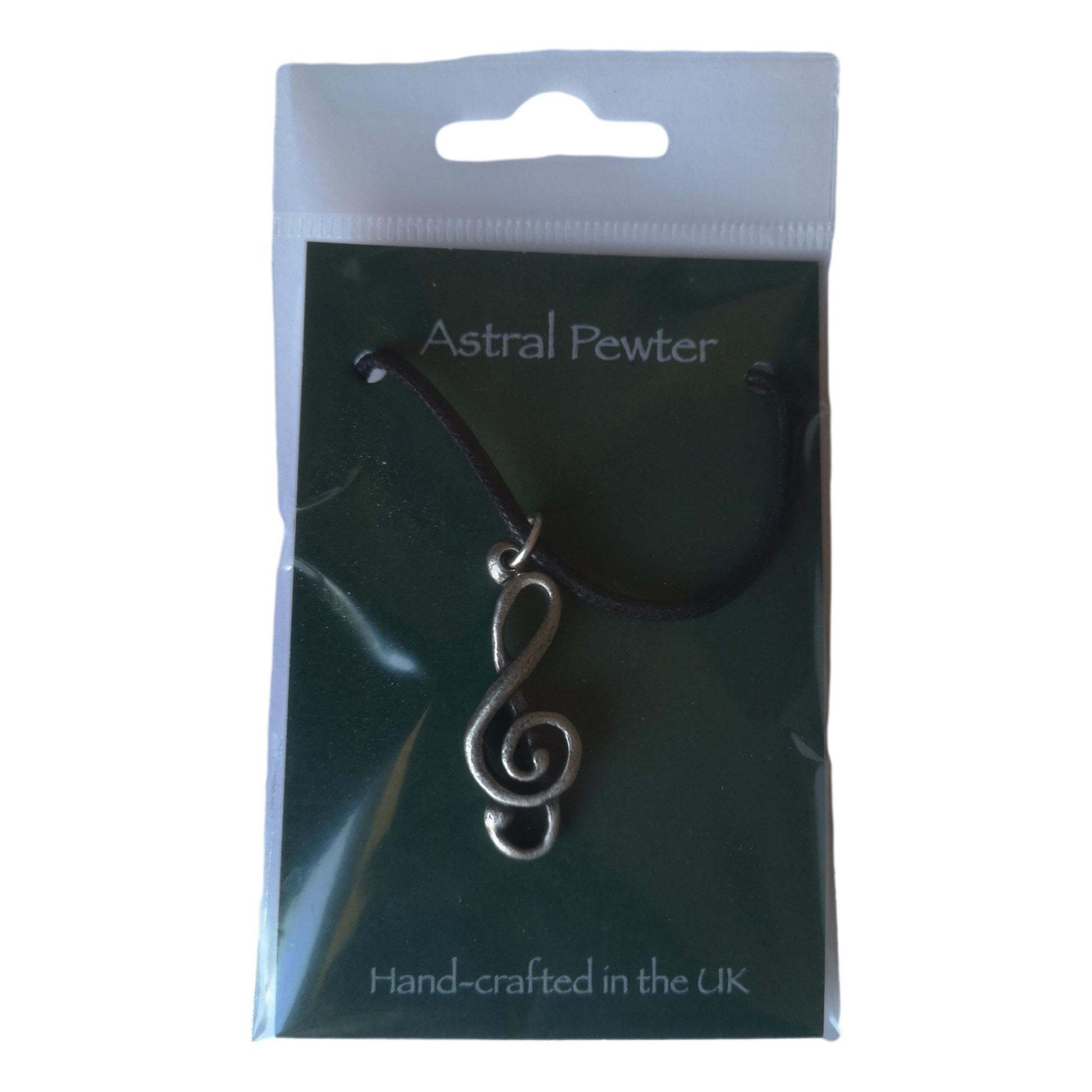 Treble Clef Shape black cord pewter pendant image 1