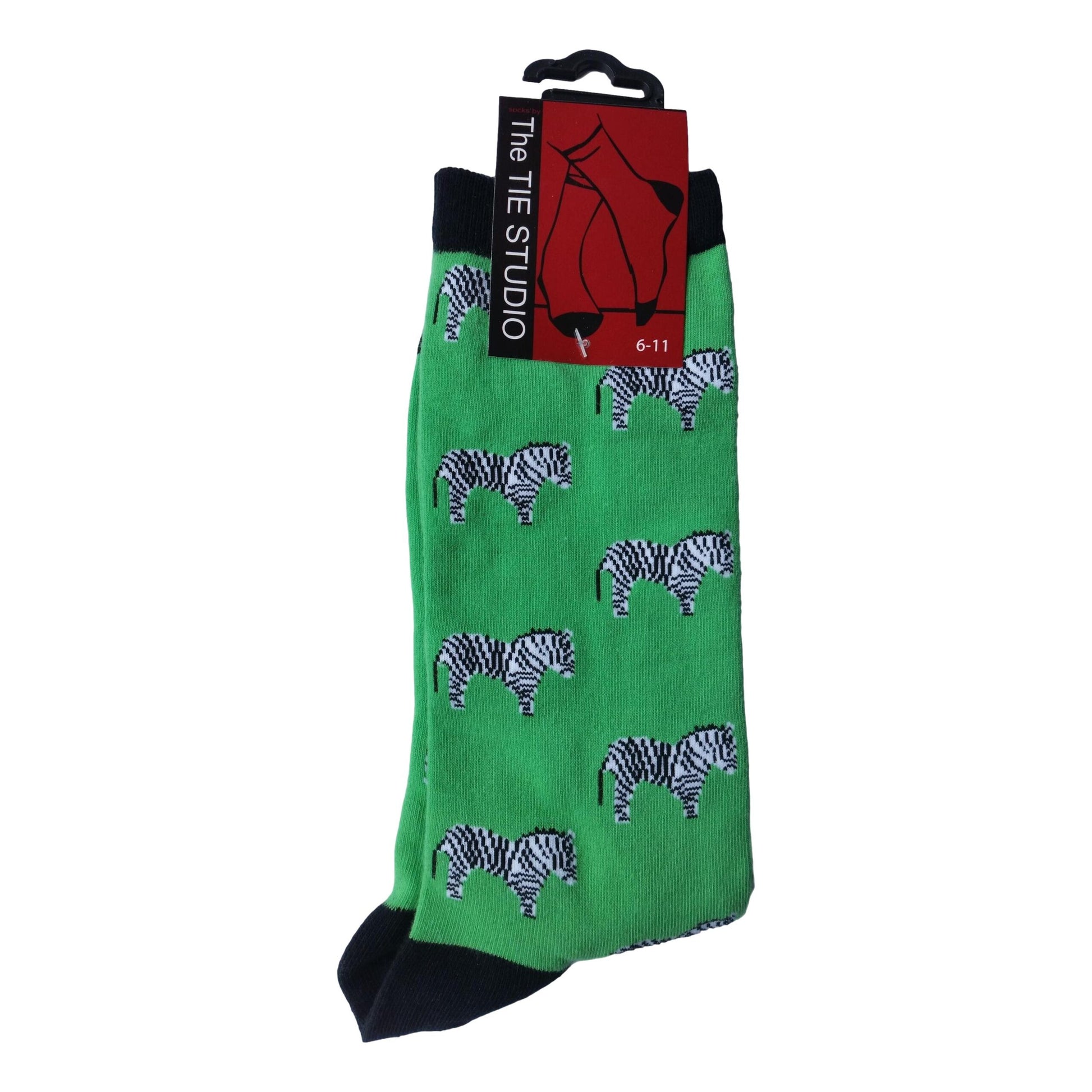 Zebras on Green Unisex Novelty Ankle Socks Adult Size 6-11 image 0