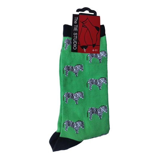 Zebras on Green Unisex Novelty Ankle Socks Adult Size 6-11 image 0