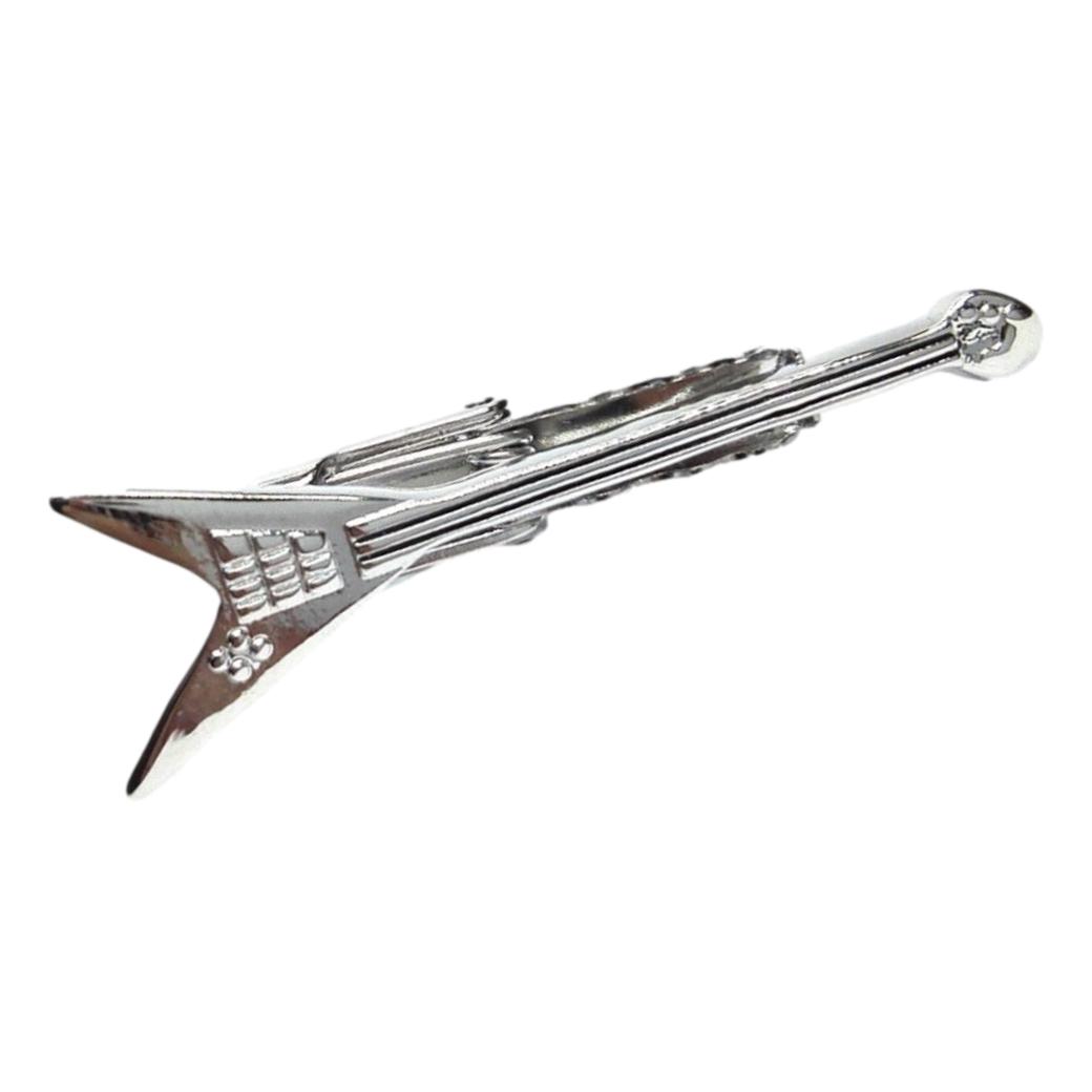 Flying V shaped Electric Guitar Silver-plated Tie Bar/Clip/Slide image 0