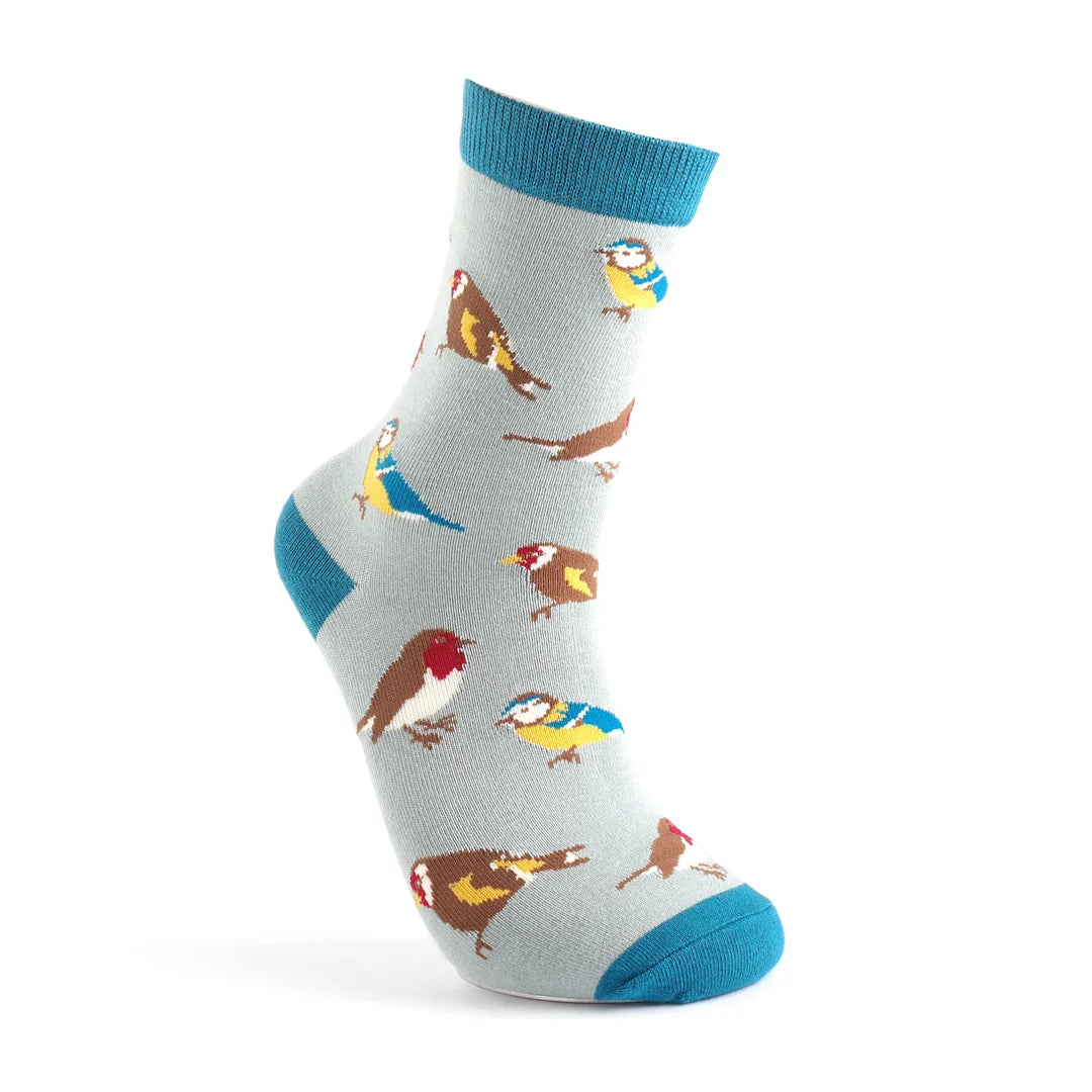 Garden Birds on Aqua Womens Novelty Ankle Socks Adult One Size image 1