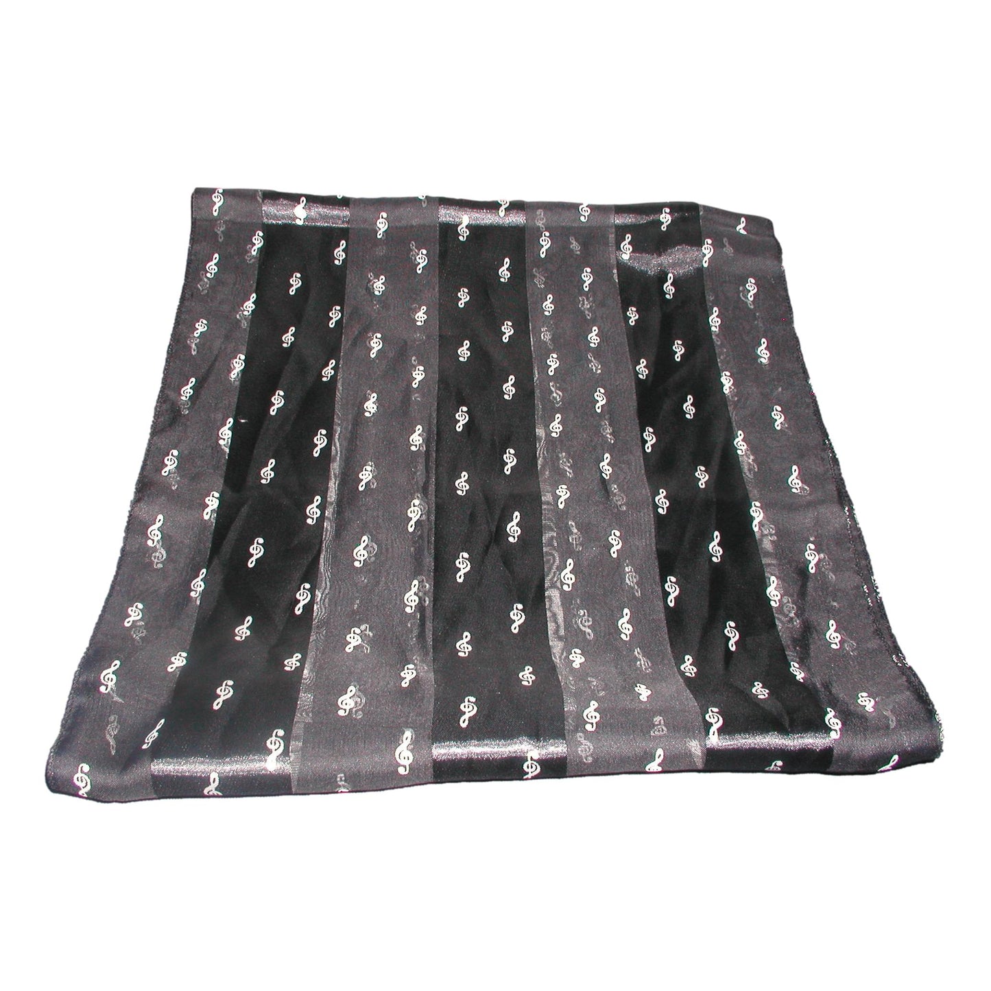 Small Treble Clefs white on black satin stripe scarf image 0
