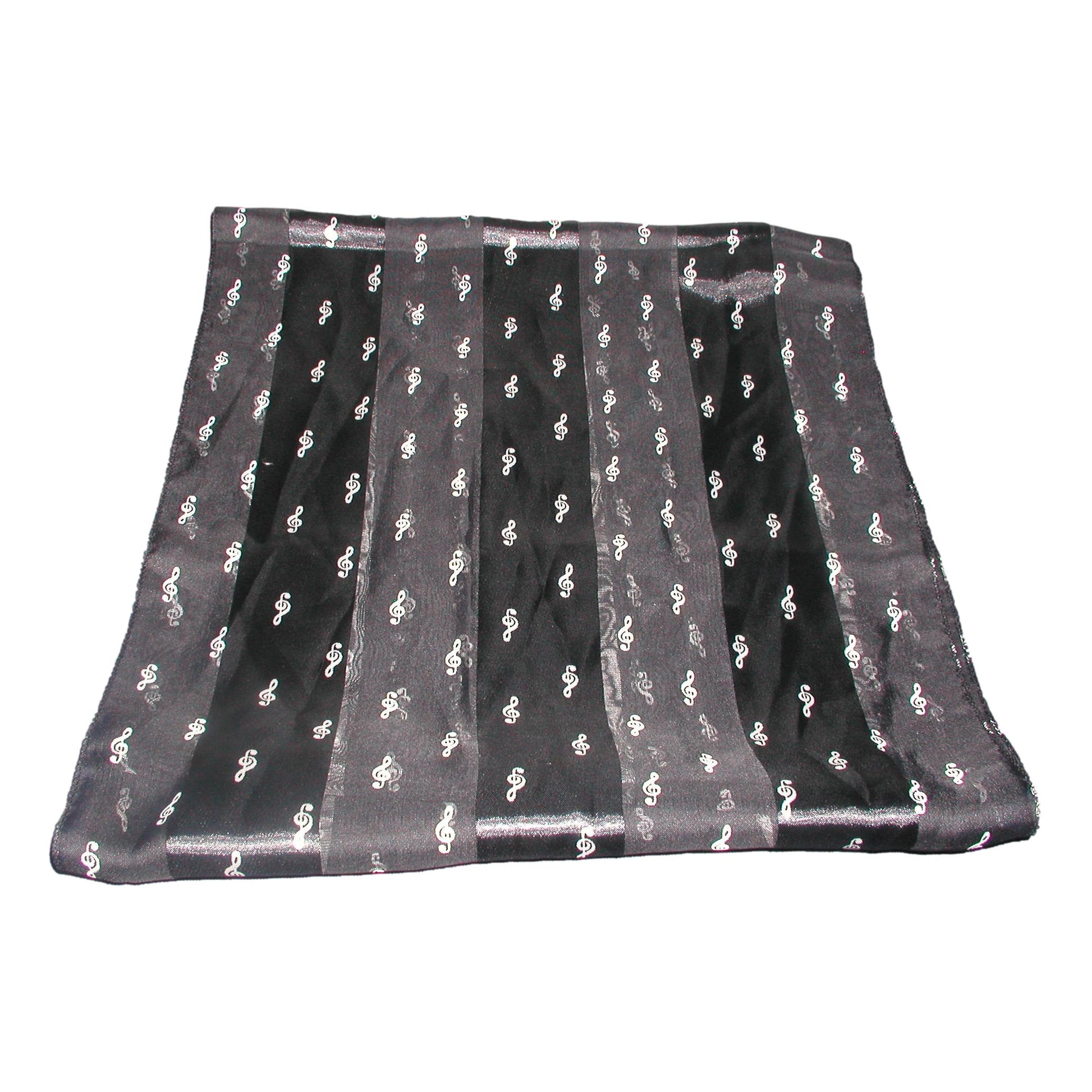 Small Treble Clefs white on black satin stripe scarf image 0